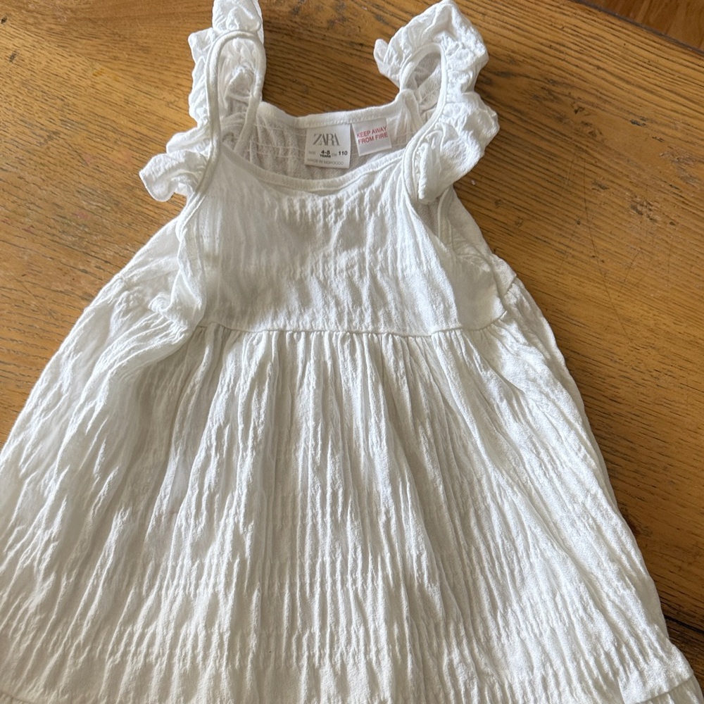 Zara Ivory Textured Dress with Ruffles